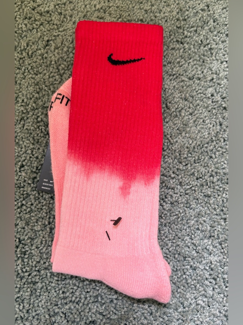 Nike Everyday Plus Dri-fit Crew Cut Socks Red And Pink Tie Dye Socks Size L NWT